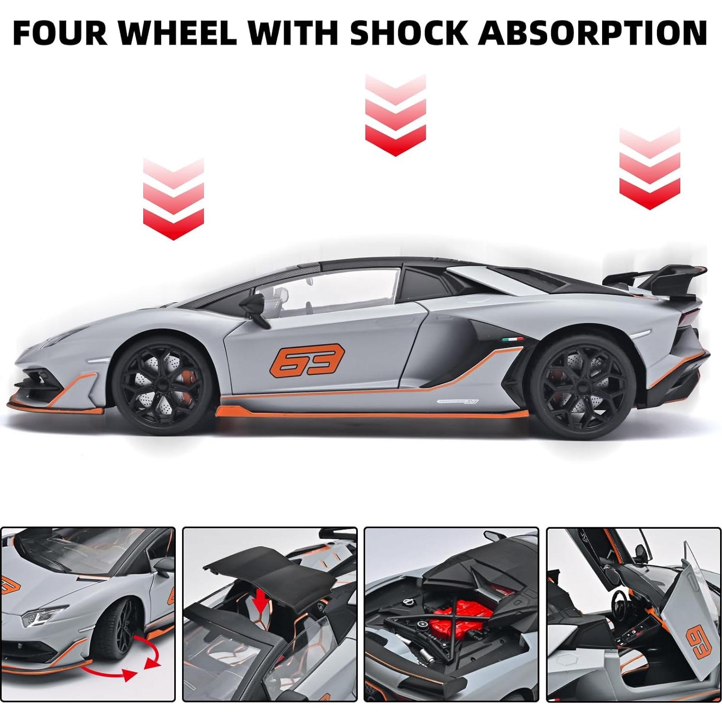 Coche de Juguete Lambo SVJ 63 OANMYJJO Metal 1:18 con Luz y Sonido