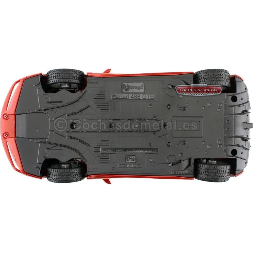 Ferrari Burago 1:18 Diecast 488 GTB Rojo - Detalles Realistas