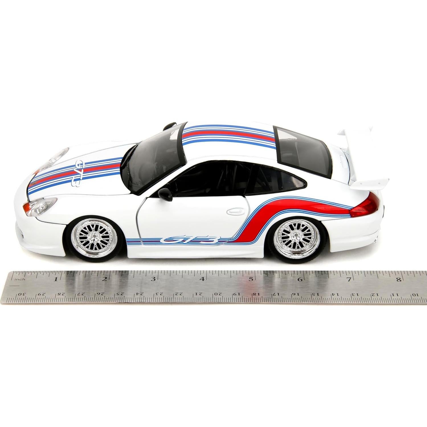 Coche Die-Cast 1:24 Porsche 911 GT3 Jada Toys Blanco/Rayas Rojas
