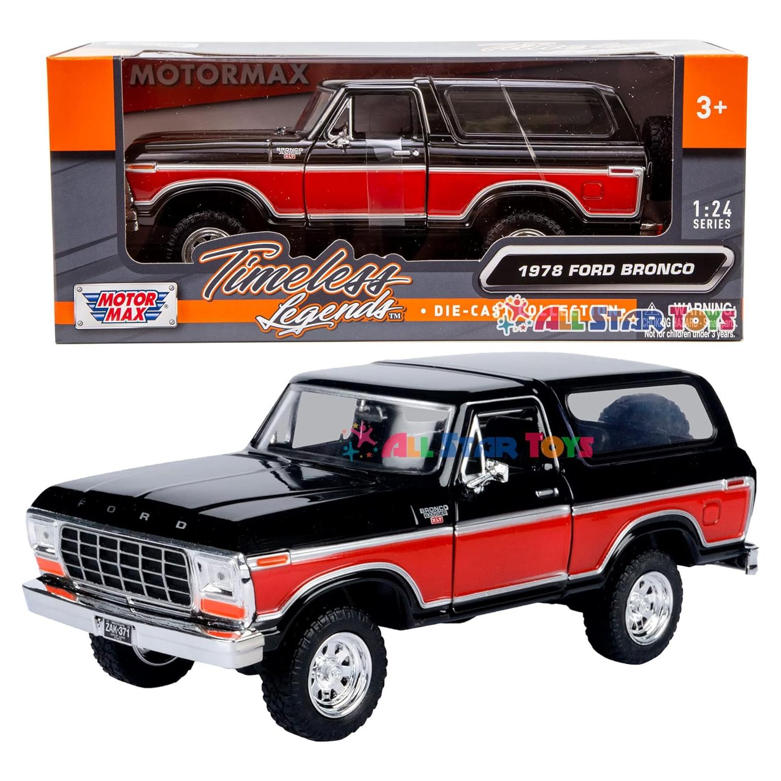 Ford Bronco 1978 Diecast 1:24 Motormax SUV Negro/Rojo