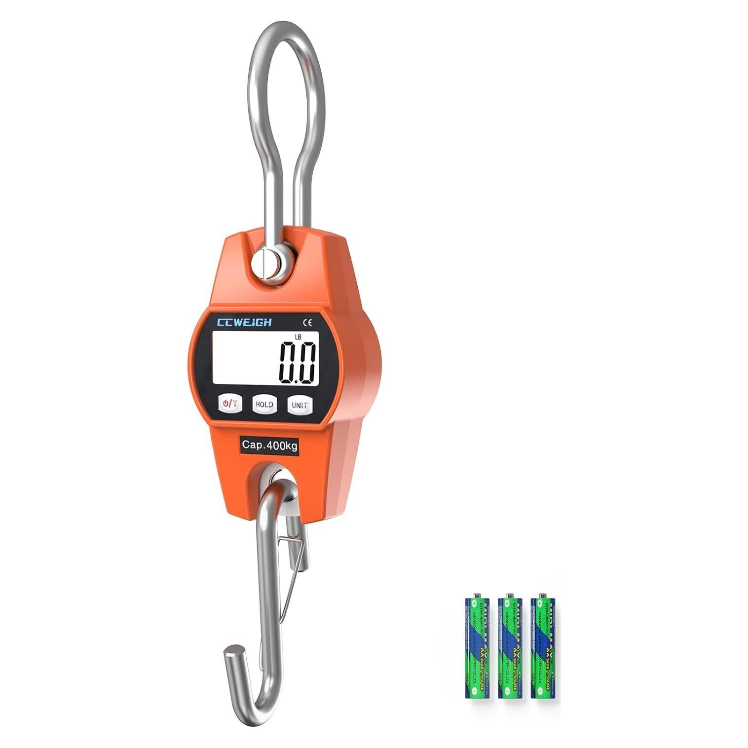 Báscula Colgante Digital CCWEIGH 400kg Naranja LCD Portátil