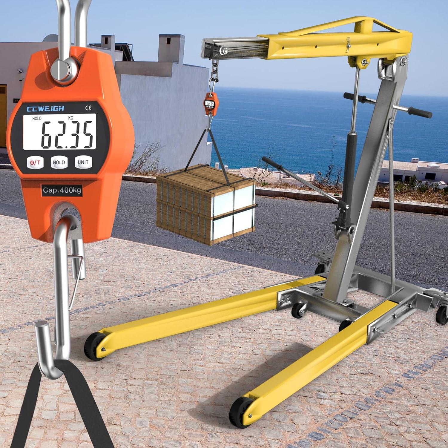 Báscula Colgante Digital CCWEIGH 400kg Naranja LCD Portátil