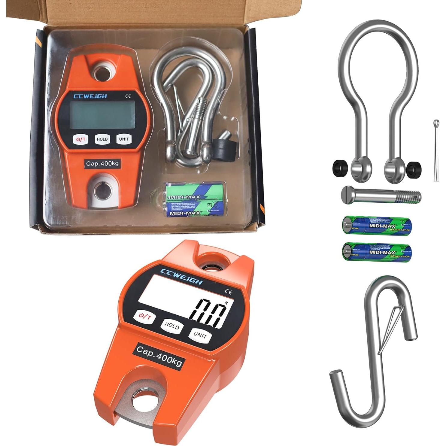 Báscula Colgante Digital CCWEIGH 400kg Naranja LCD Portátil