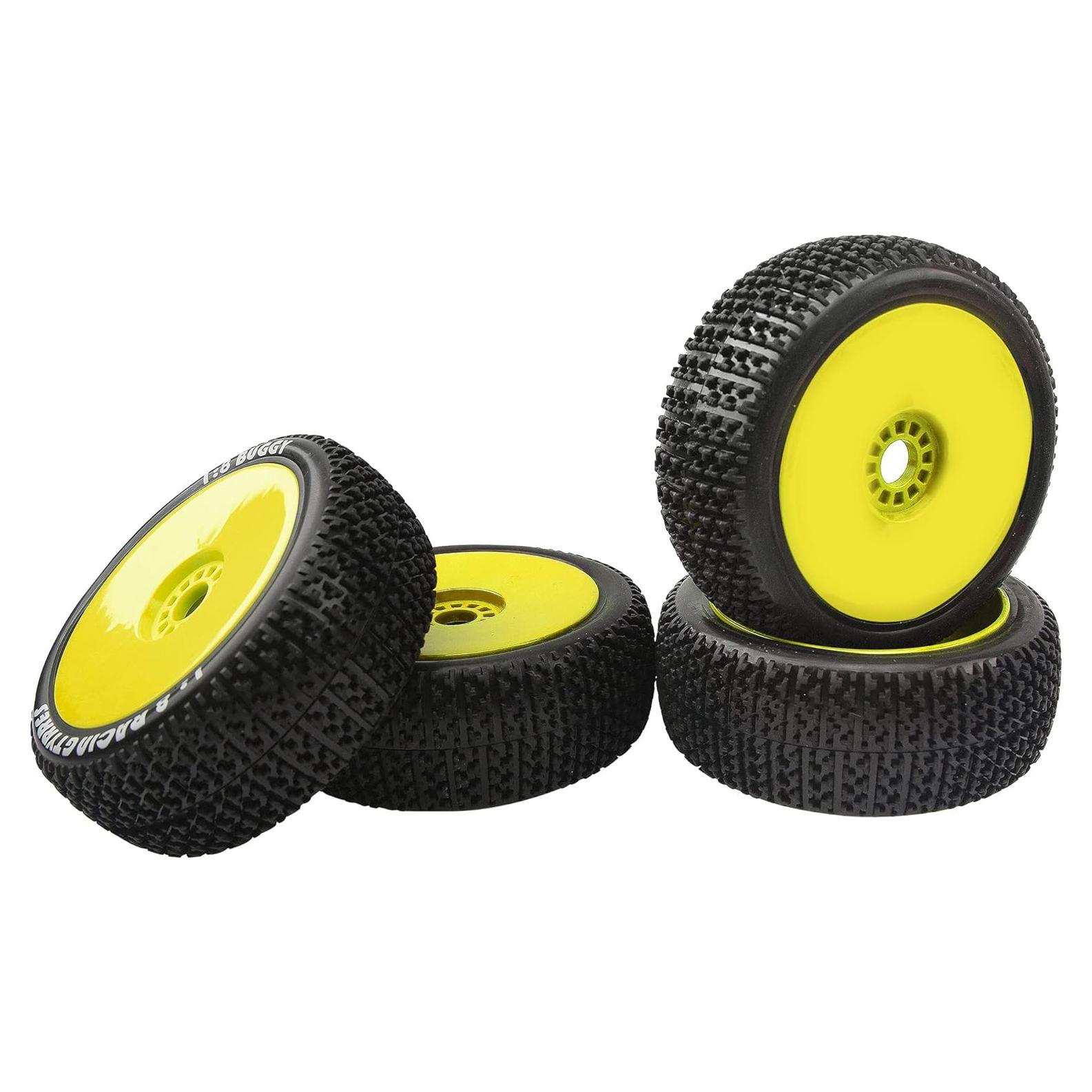 4 Neumáticos de Goma 1/8 HIRCQOO para Buggy RC Amarillo