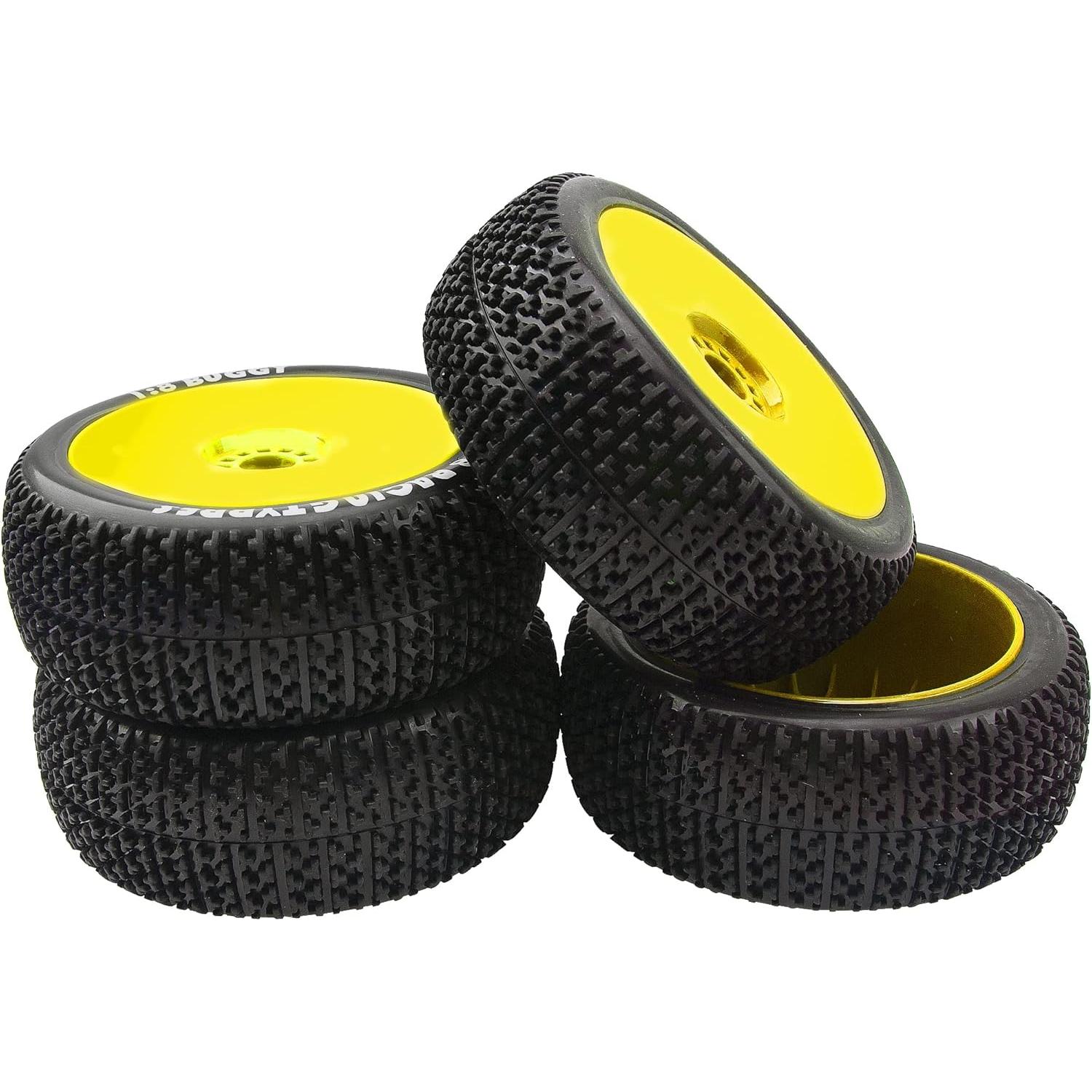 4 Neumáticos de Goma 1/8 HIRCQOO para Buggy RC Amarillo