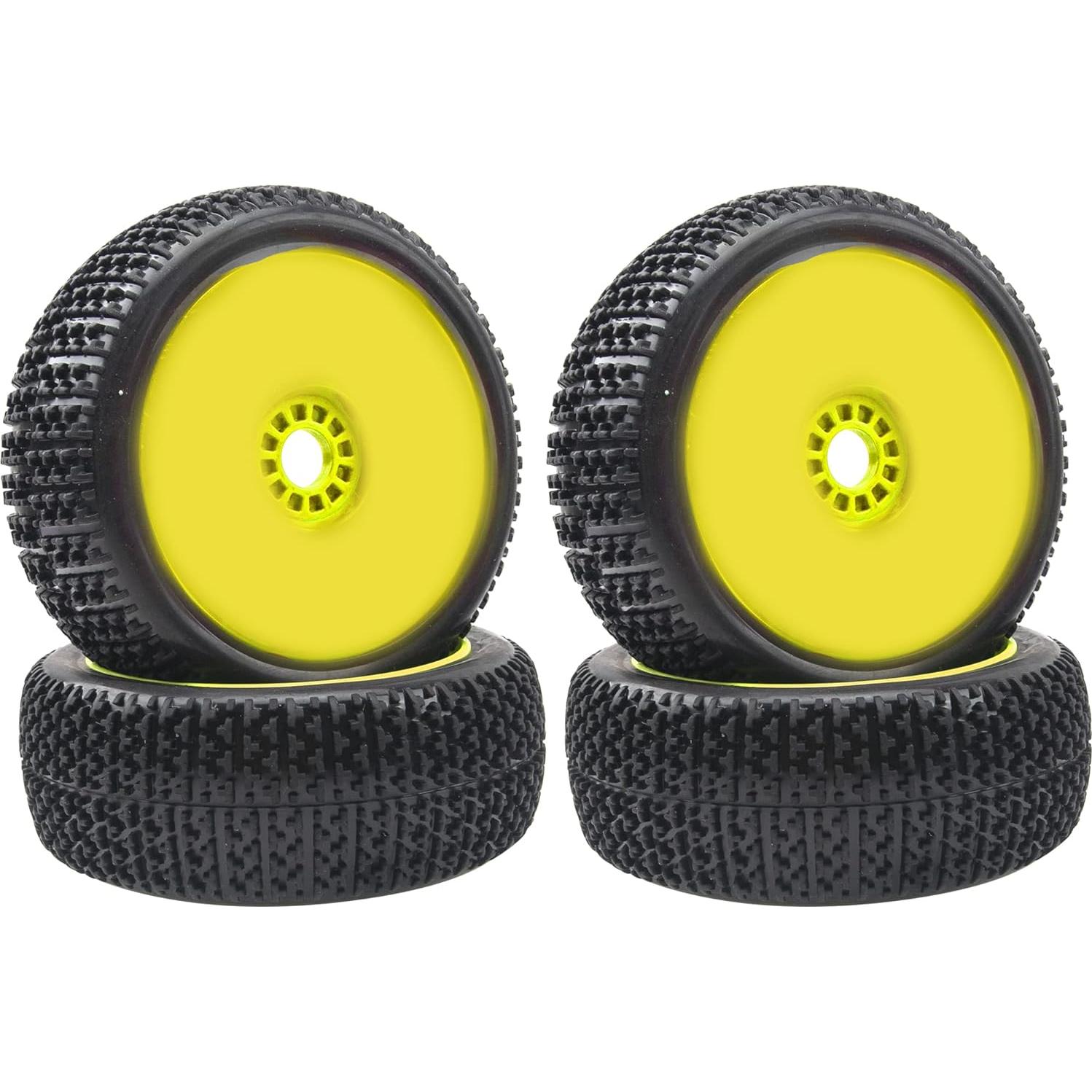 4 Neumáticos de Goma 1/8 HIRCQOO para Buggy RC Amarillo