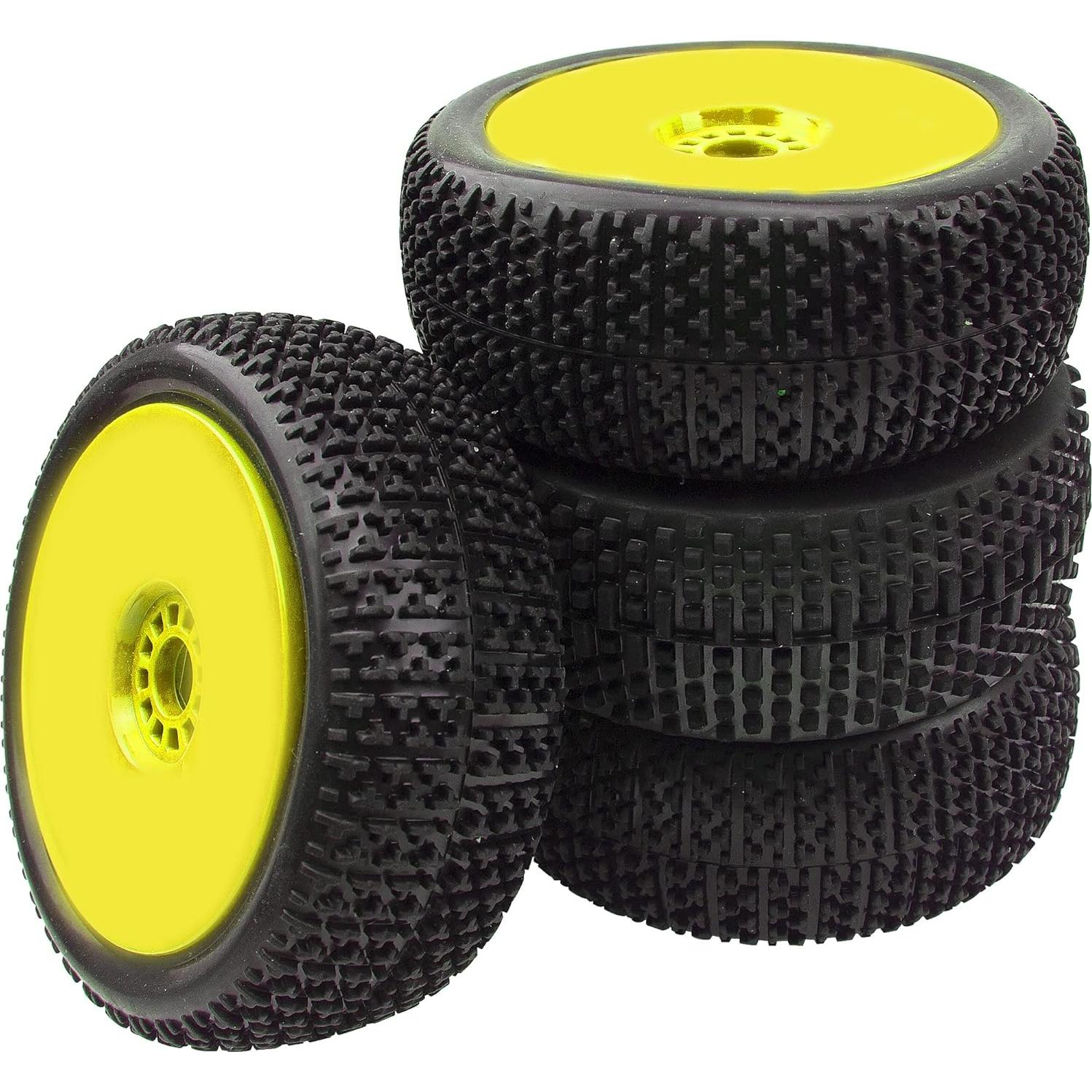 4 Neumáticos de Goma 1/8 HIRCQOO para Buggy RC Amarillo
