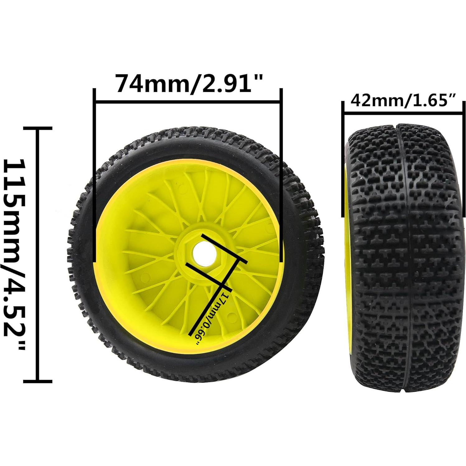 4 Neumáticos de Goma 1/8 HIRCQOO para Buggy RC Amarillo