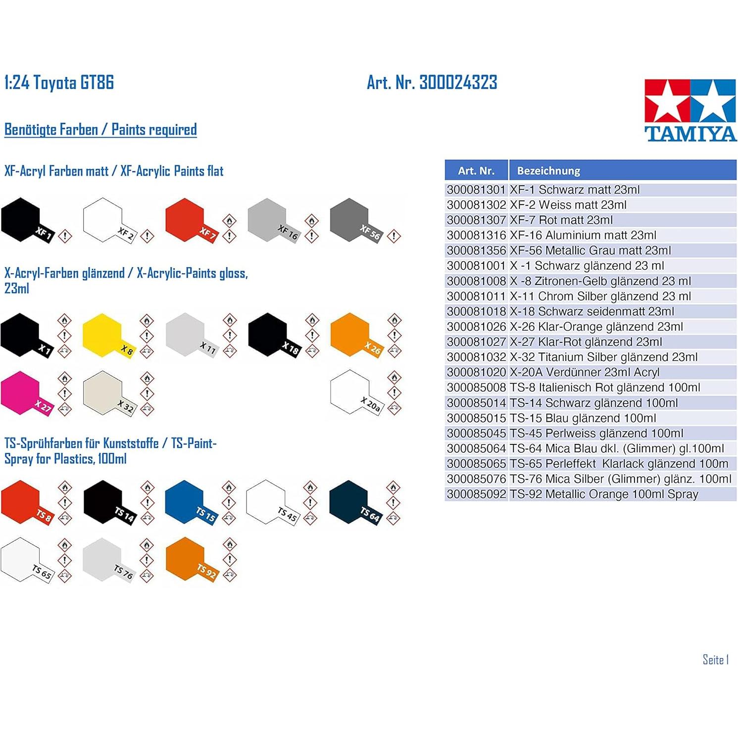 Kit de Modelo Tamiya Toyota GT86 Escala 1:24 116 Piezas