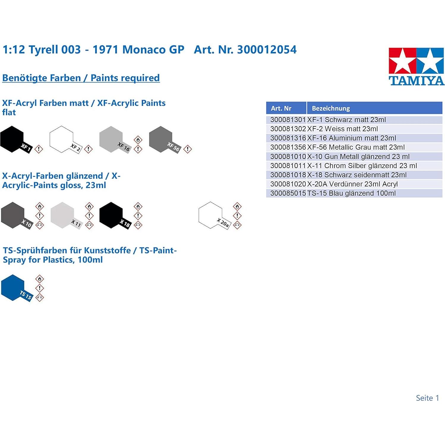 Tamiya 1:12 Tyrell 003 1971 GP Mónaco Modelo a Escala