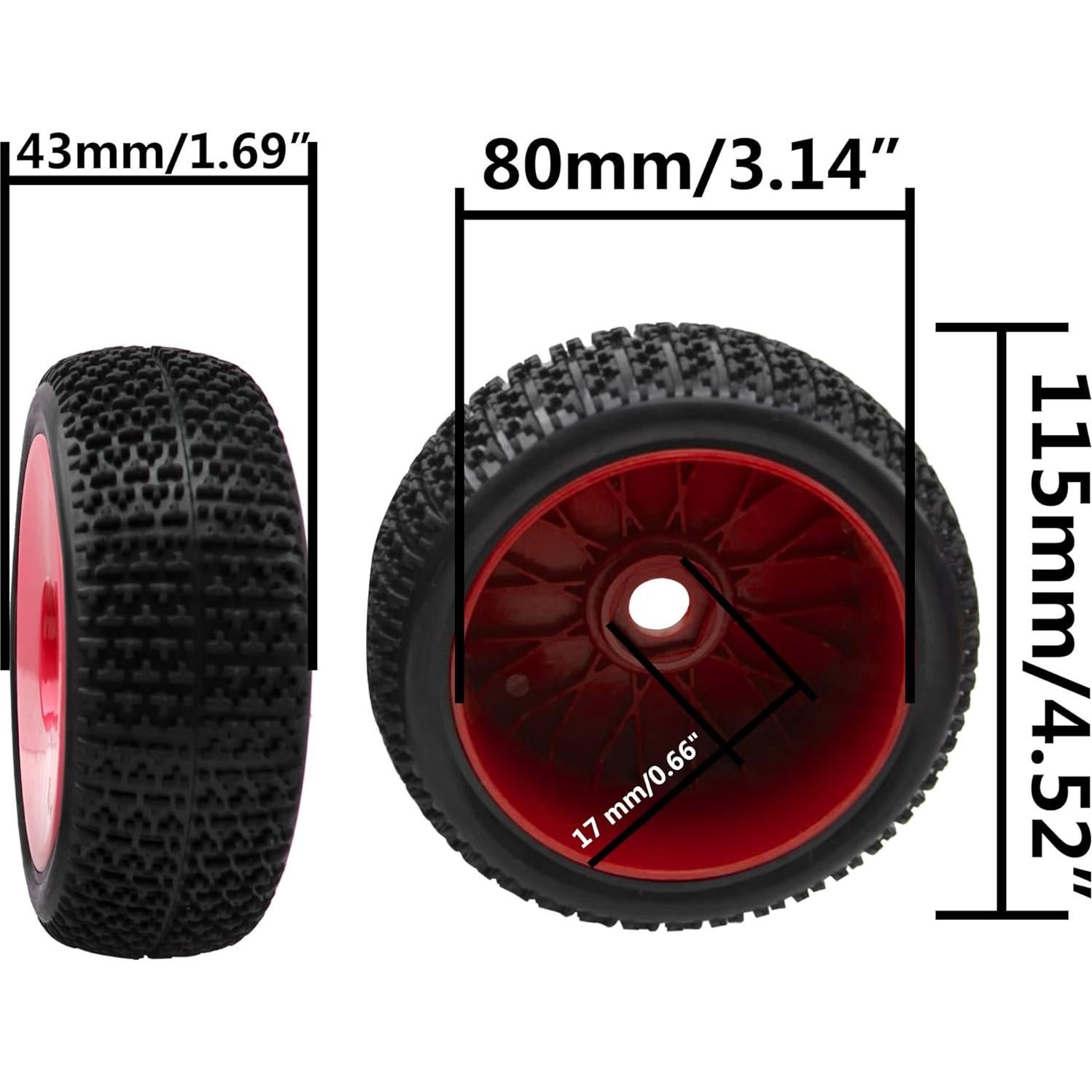 Neumáticos de Goma 1/8 ShareGoo 115mm para Buggy RC - Rojo