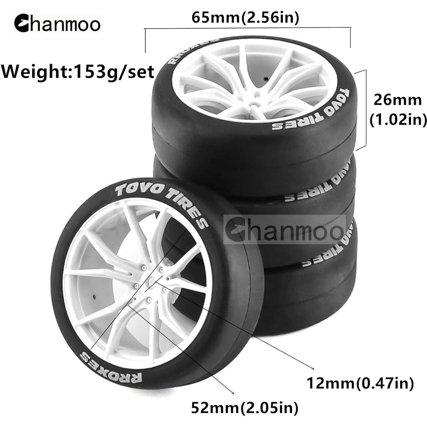 Neumáticos de Drift RC 1:10 Chanmoo 4 Pcs 12mm Hex Negro