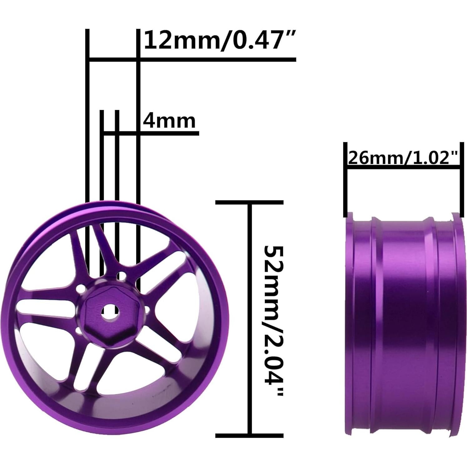 Llantas de Metal RC 1/10 ShareGoo 5-Rayos 52mm 26mm Púrpura