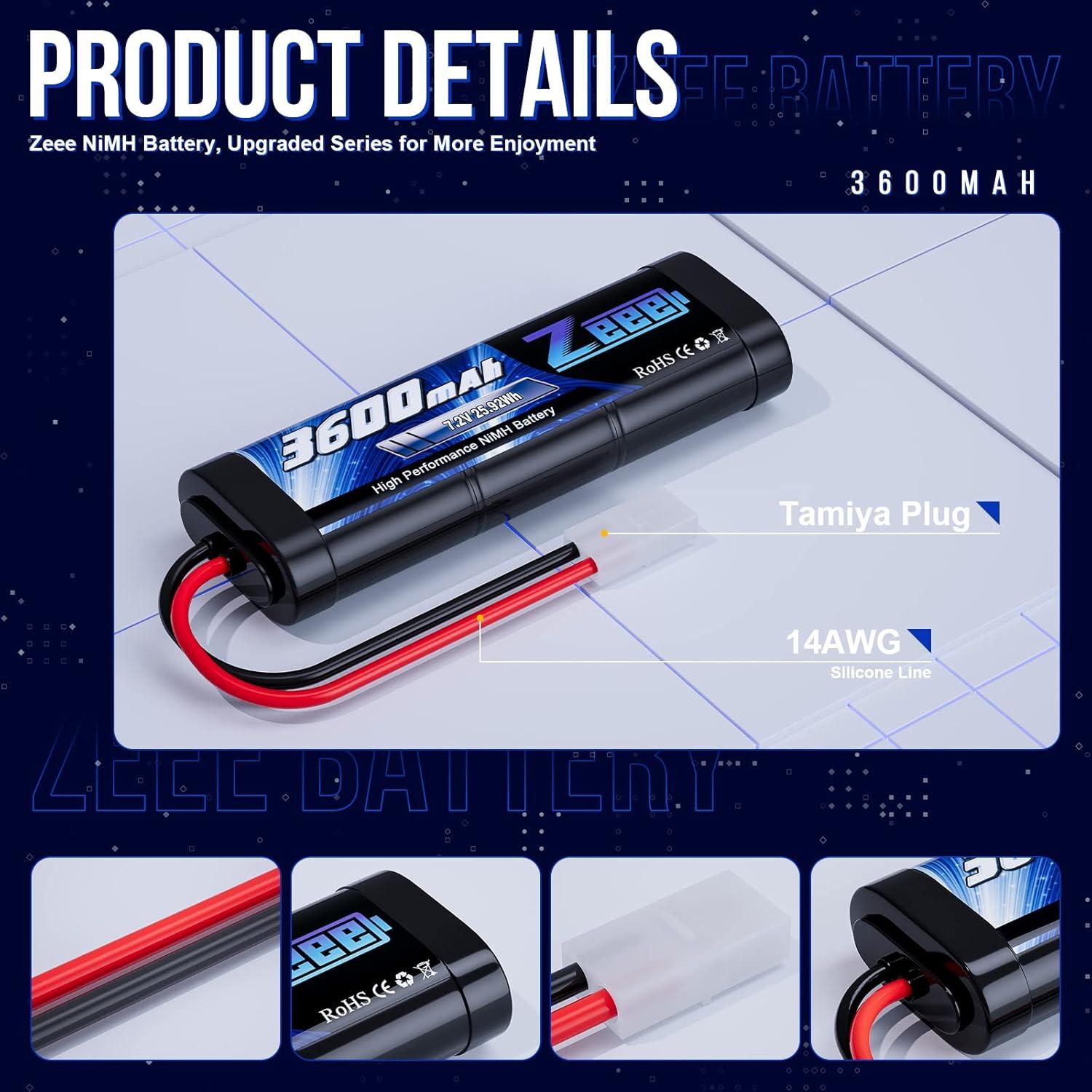 Batería NiMH Zeee 7.2V 3600mAh con Conector Tamiya para RC