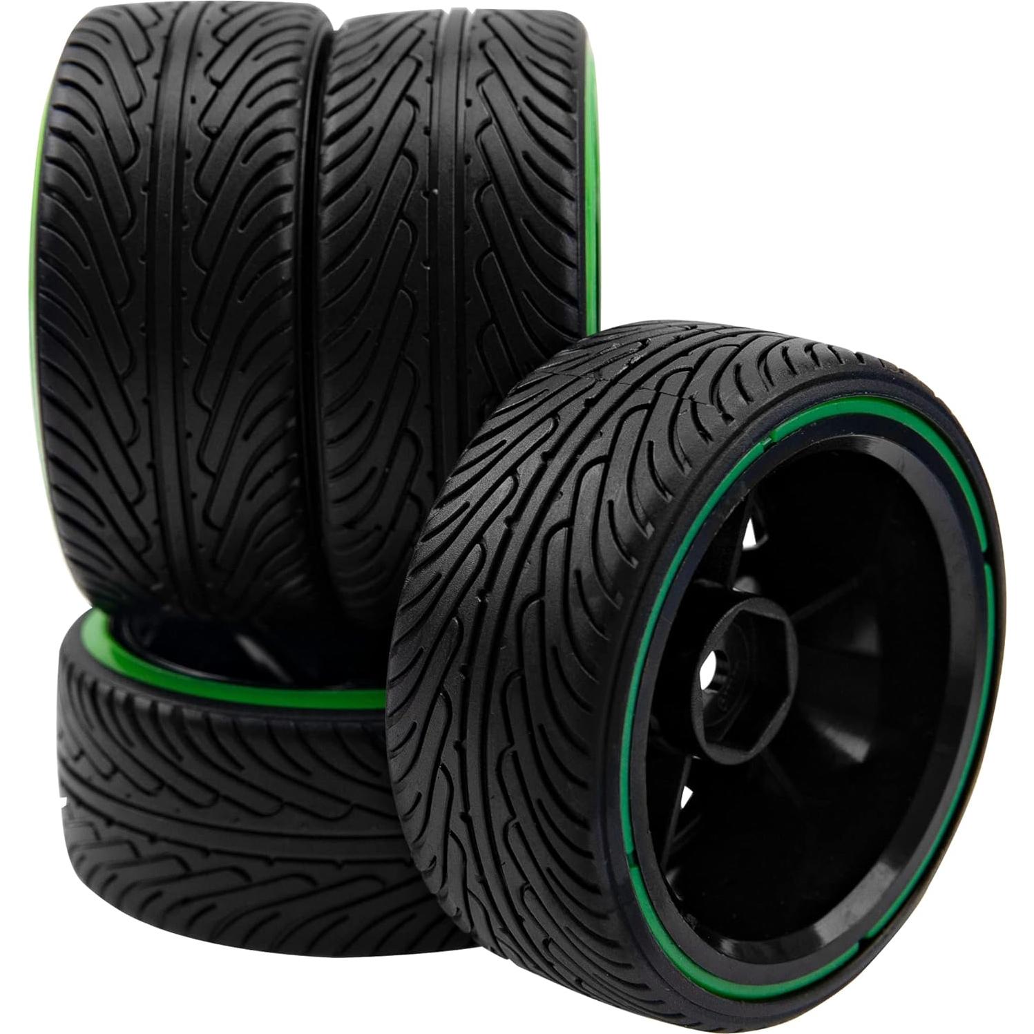 Neumáticos de Drift RC 1/10 HIRCQOO 64mm Verde y Negro