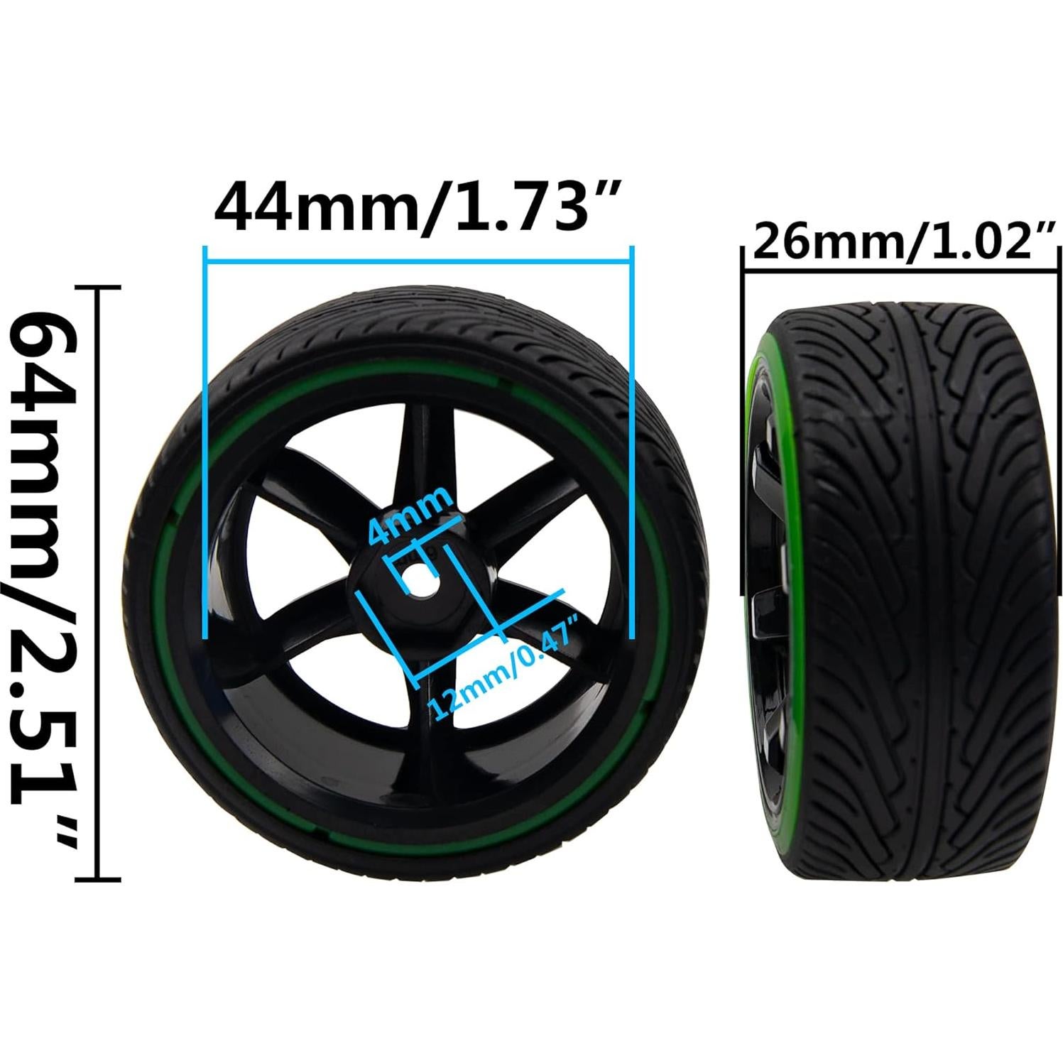 Neumáticos de Drift RC 1/10 HIRCQOO 64mm Verde y Negro