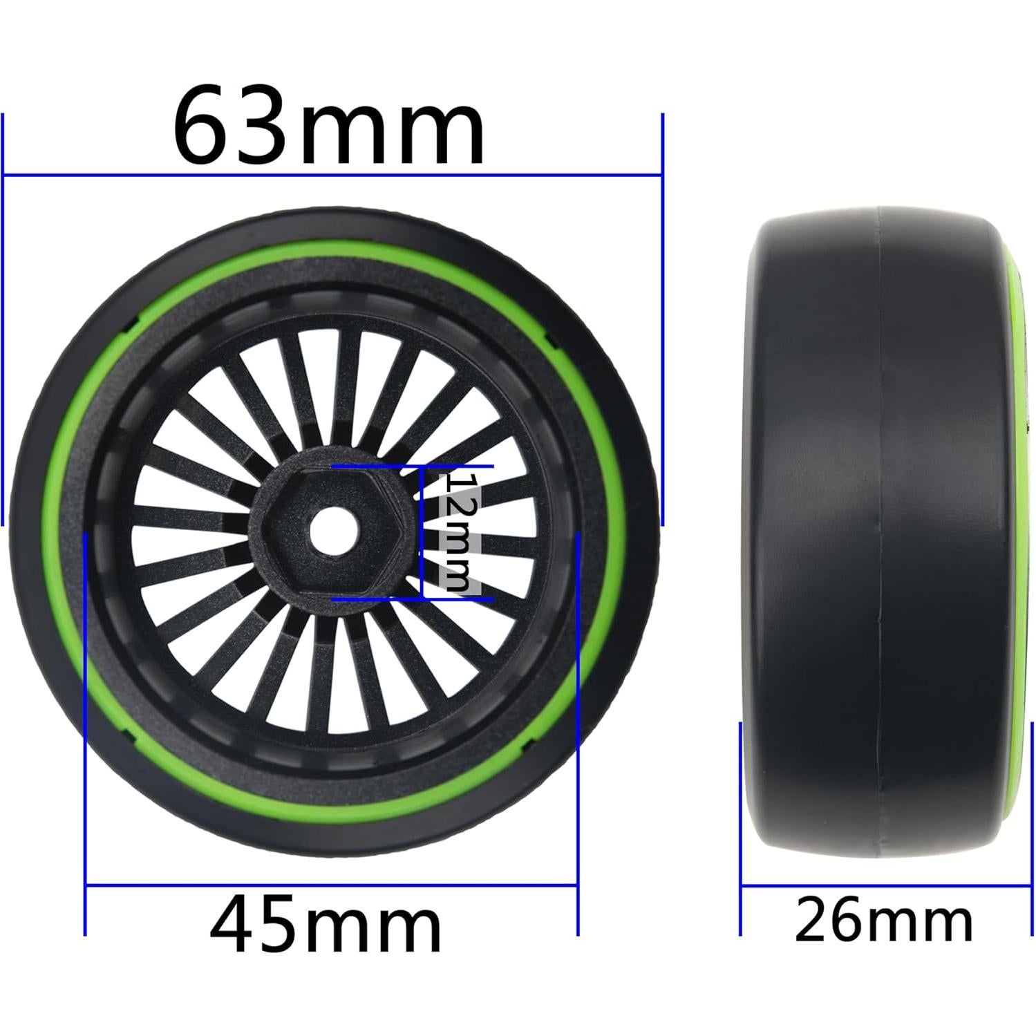 4 Ruedas y Neumáticos Drift RC 1/10 ShareGoo 12mm Verde