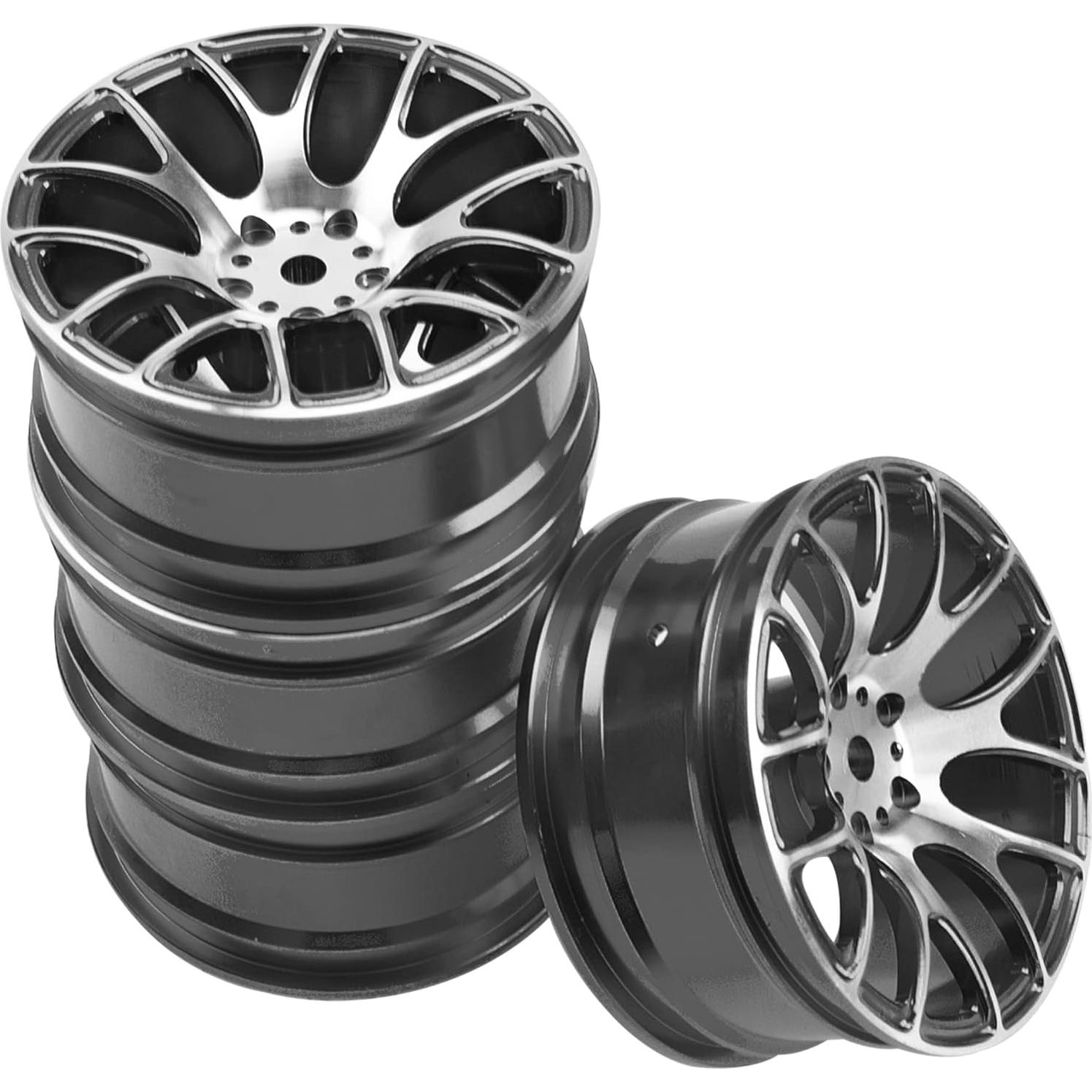 4 Llantas de Metal 12mm HIRCQOO para Coche RC 1/10 - Negro