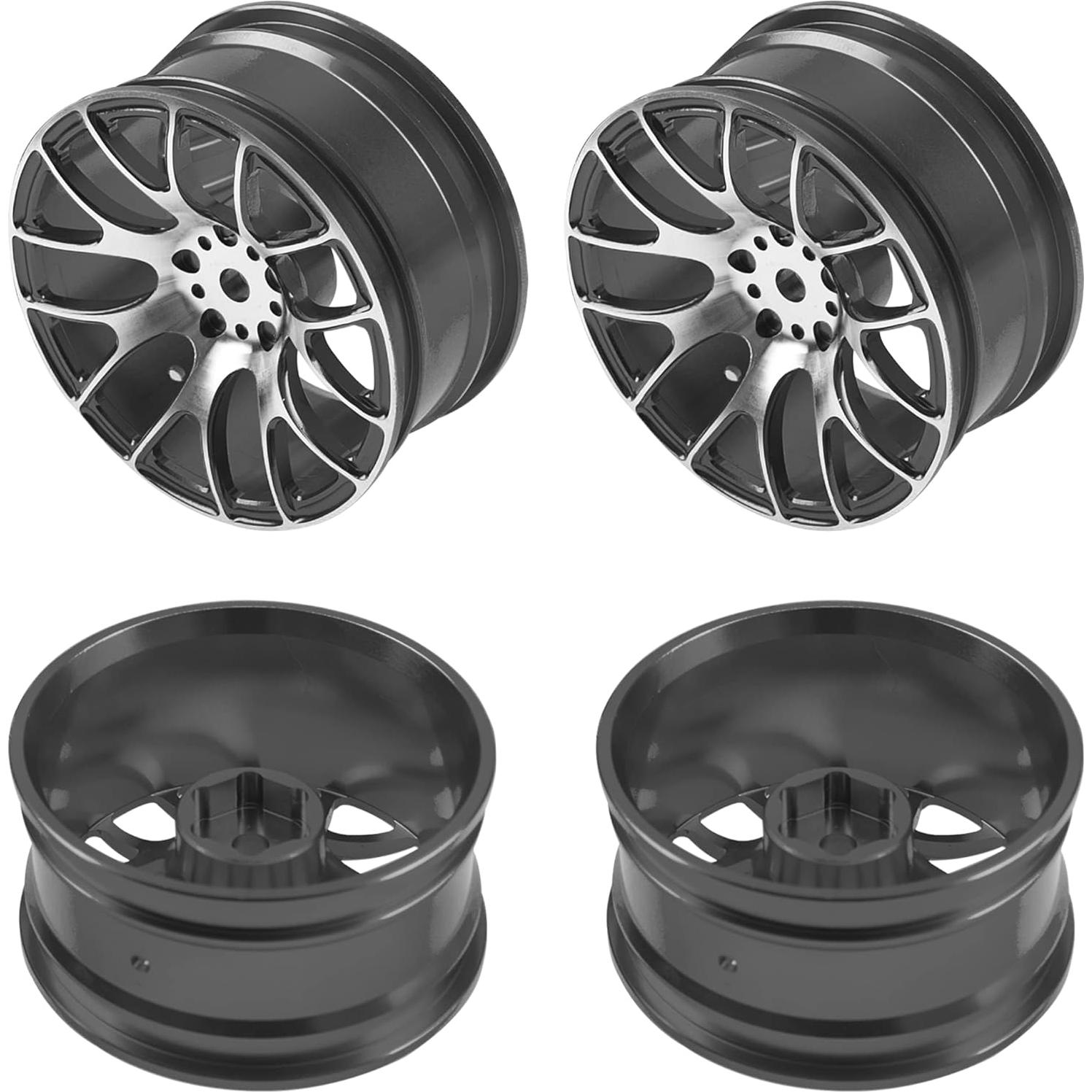 4 Llantas de Metal 12mm HIRCQOO para Coche RC 1/10 - Negro