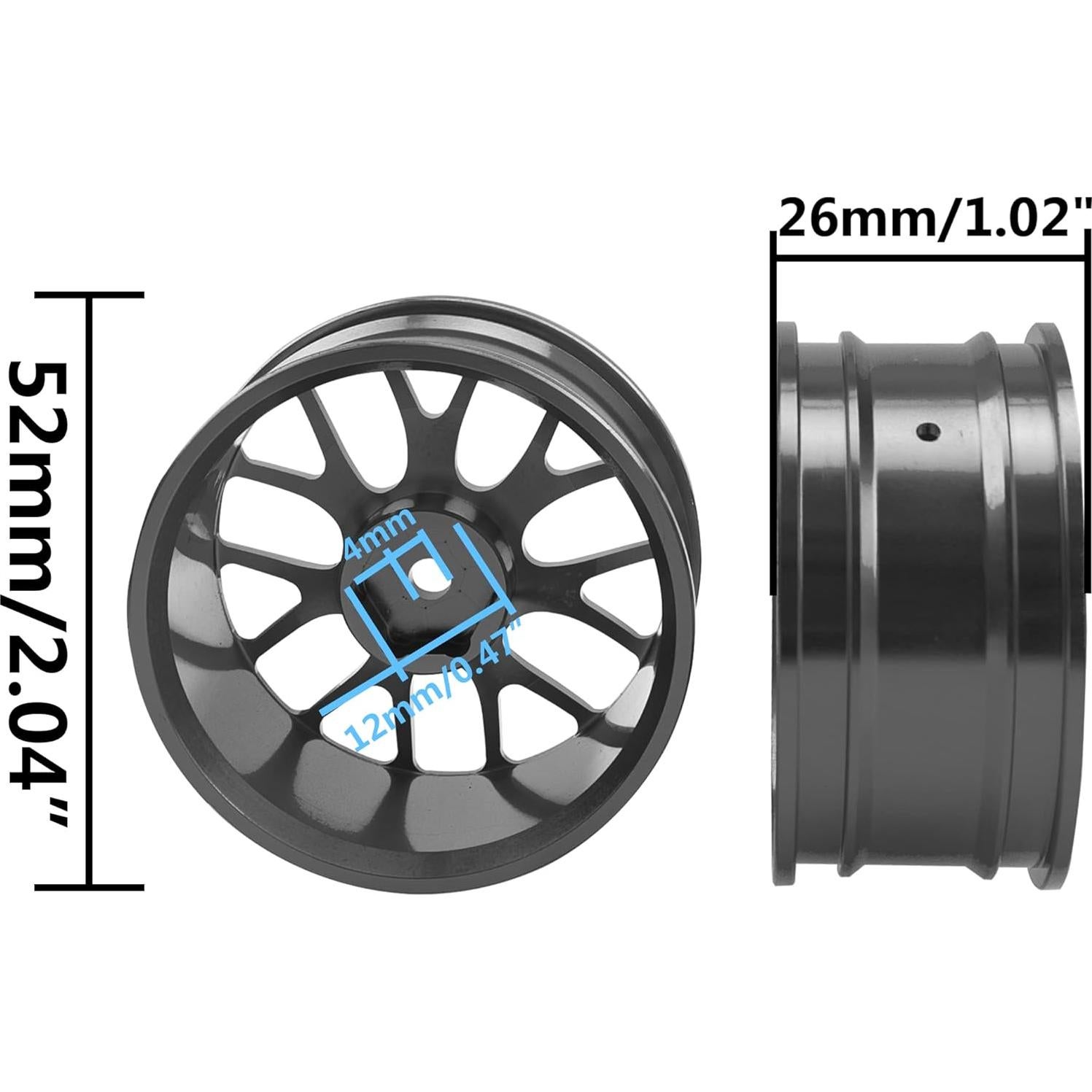 4 Llantas de Metal 12mm HIRCQOO para Coche RC 1/10 - Negro