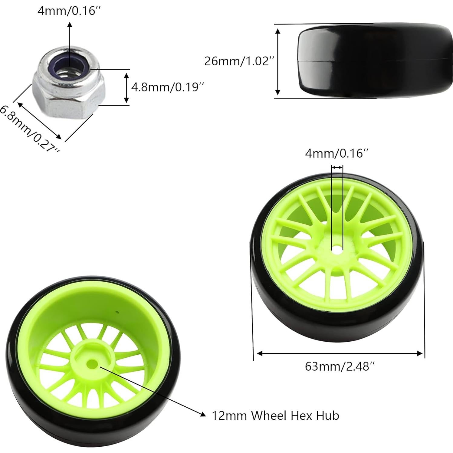4 Neumáticos y Ruedas RC 1:10 GDOOL 63mm Plástico Verde