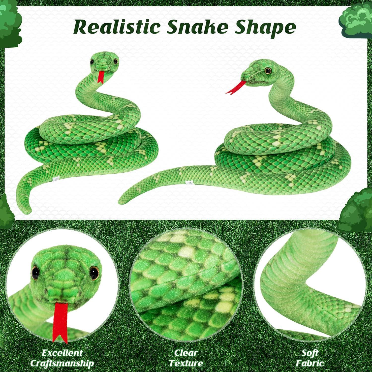 Peluche de Serpiente Gigante MGZTTHW 70 cm Verde Realista
