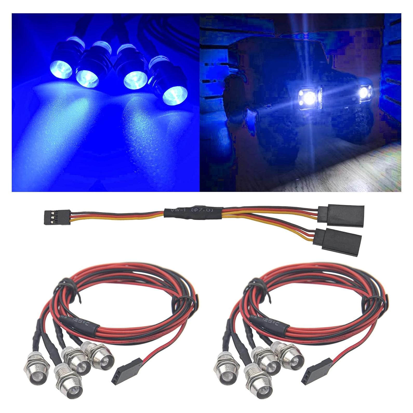 2 Faros LED Universales HIRCQOO 4LED Azul para Coche RC