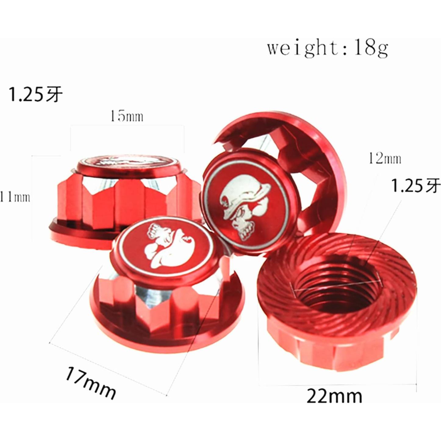 8 Tuercas de Rueda Hexagonales 17mm Aluminio RC Rojo