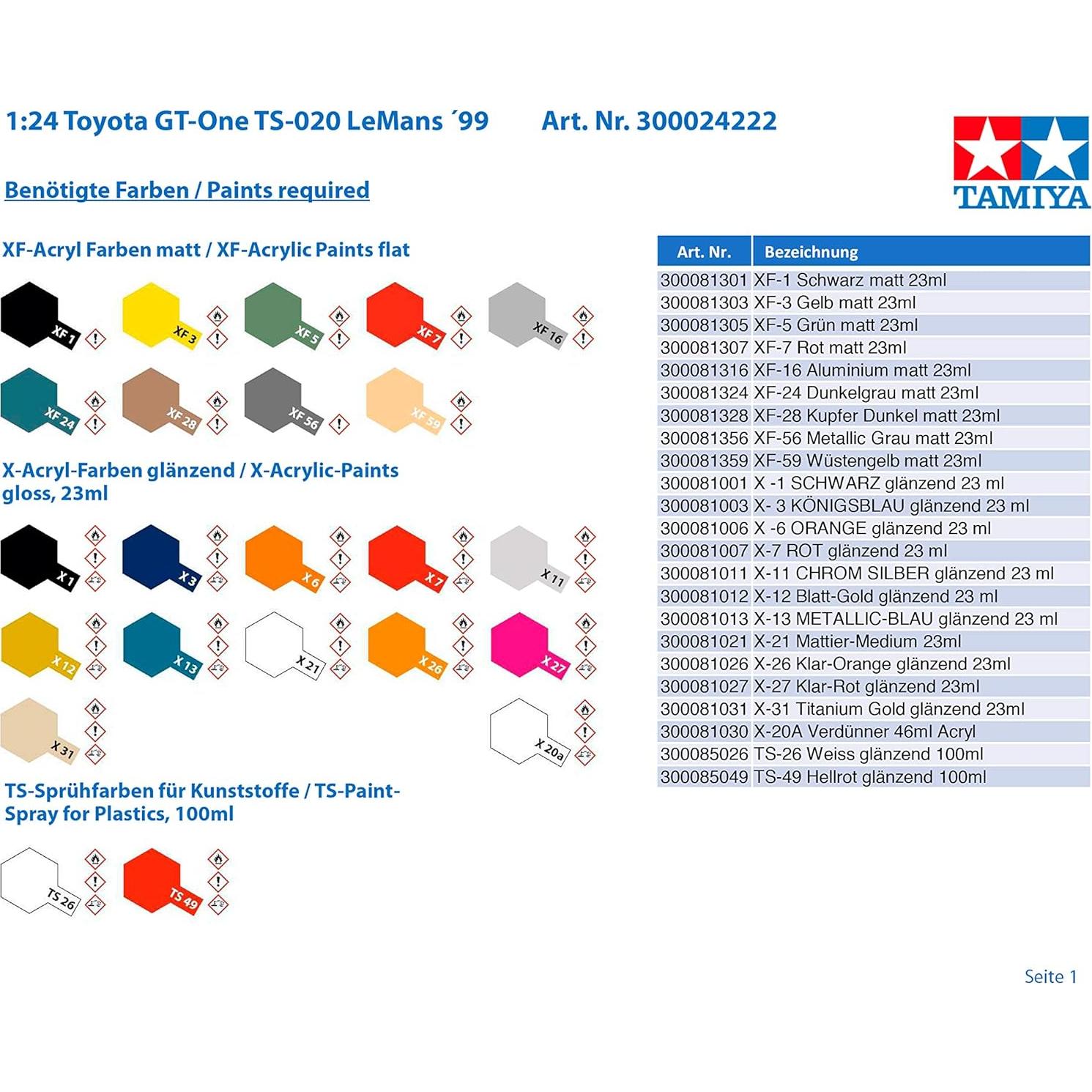 Kit de Modelo Tamiya 1:24 Toyota GT-One TS-020 LeMans 99