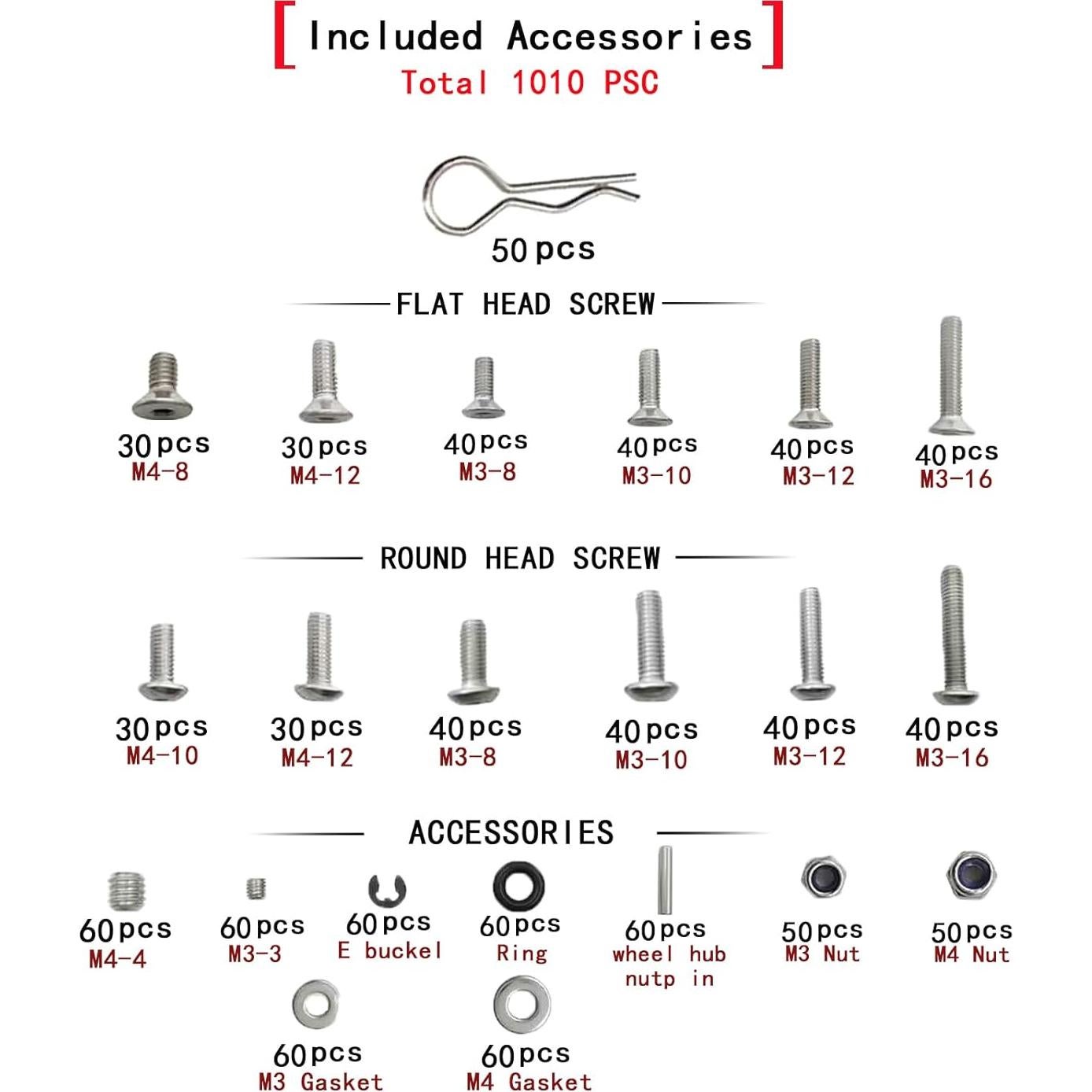 Kit de Tornillos RC 1010pcs Acero Inoxidable para Traxxas Axial