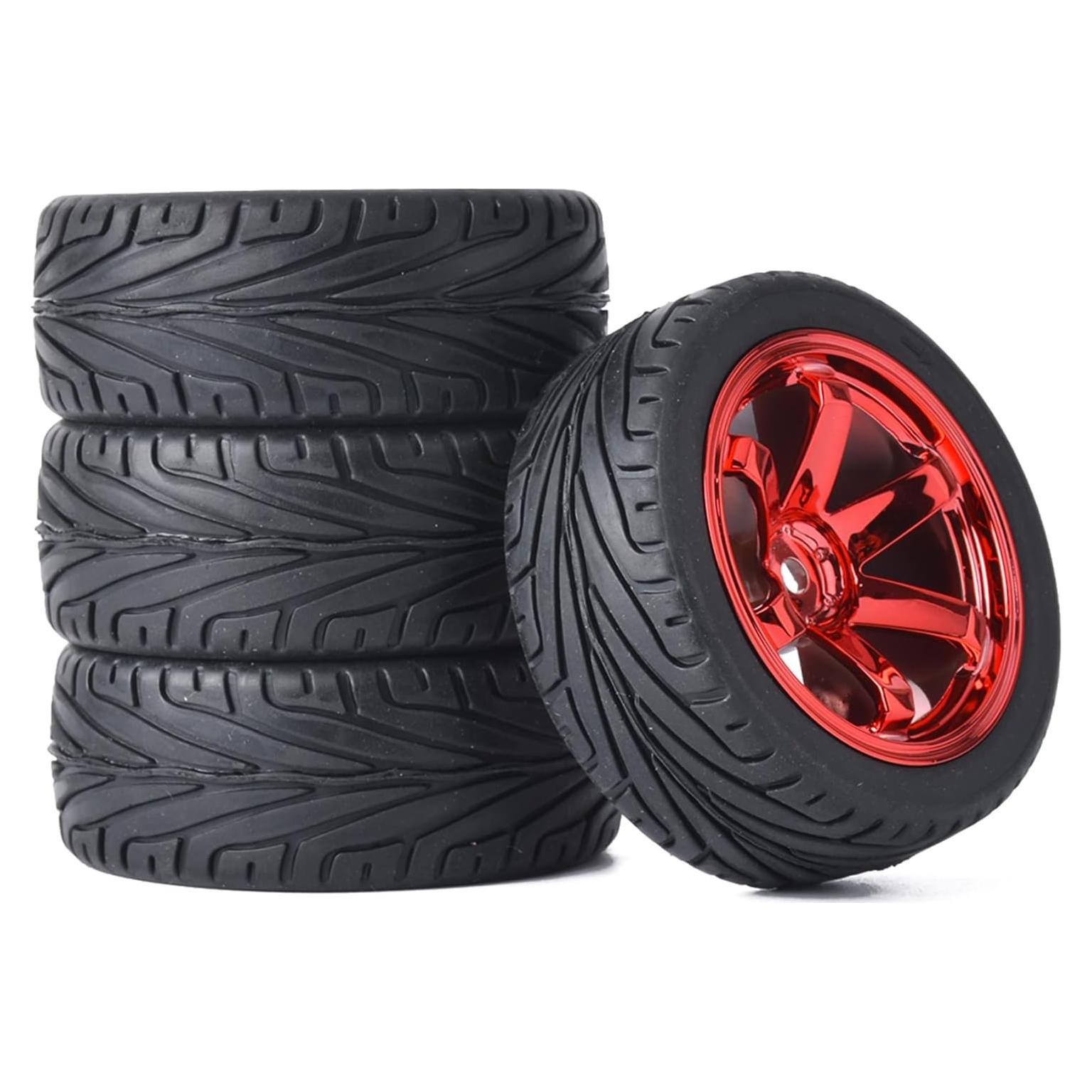 4 Neumáticos de Caucho y Llantas Plásticas RC 1/10 WONFAST Rojo