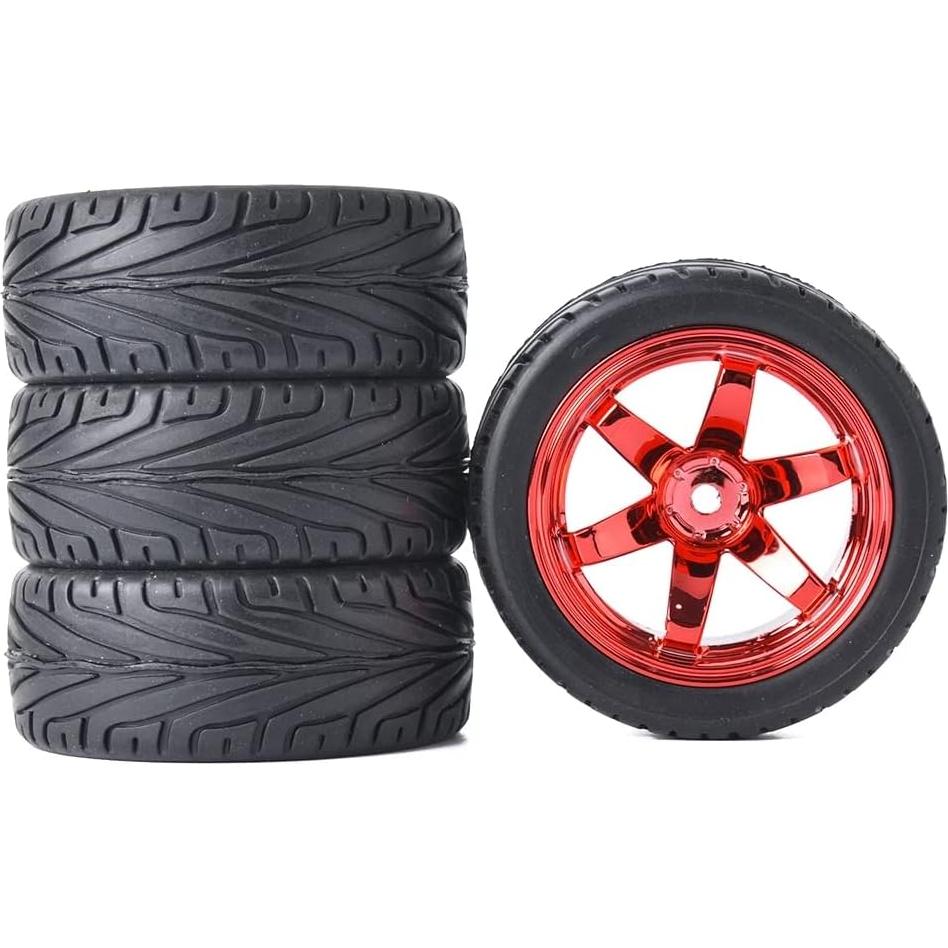 4 Neumáticos de Caucho y Llantas Plásticas RC 1/10 WONFAST Rojo