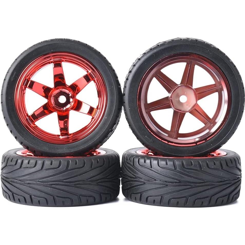 4 Neumáticos de Caucho y Llantas Plásticas RC 1/10 WONFAST Rojo