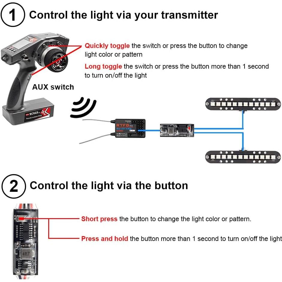 Kit de luces LED Elechawk 100mm 2 Bar para camiones RC