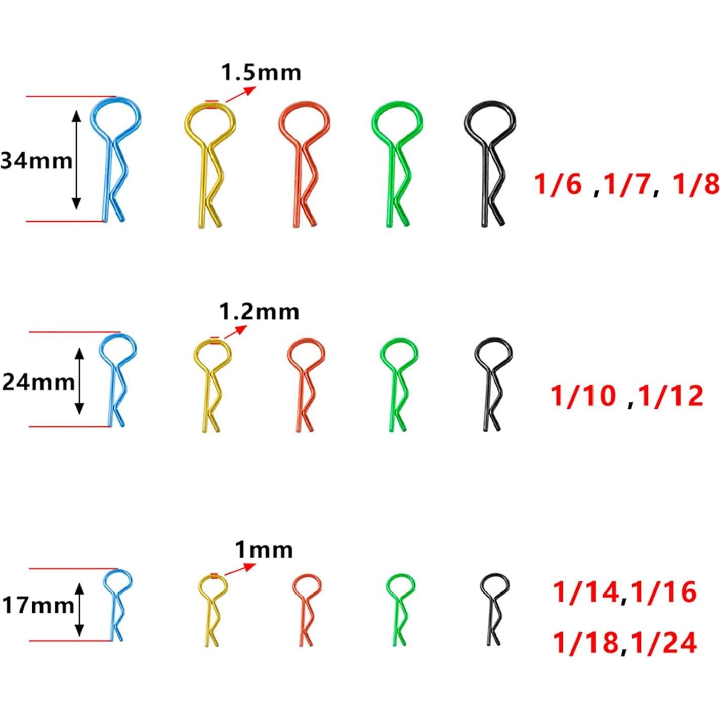 260 Clips Universales de Carrocería RC Acero Inoxidable 3 Tamaños
