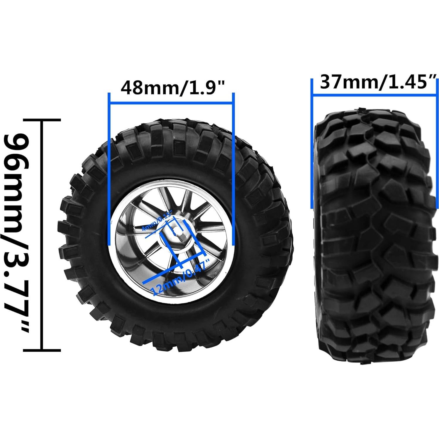 Neumáticos Off-Road 1/10 HIRCQOO 96mm con Llantas 10 Radios