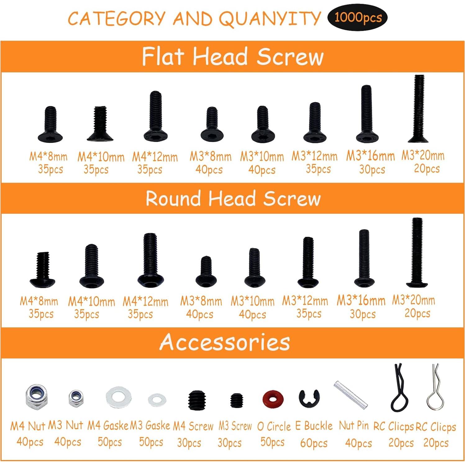 Kit de Tornillos RC 1000pcs RC Lelut para Traxxas y más