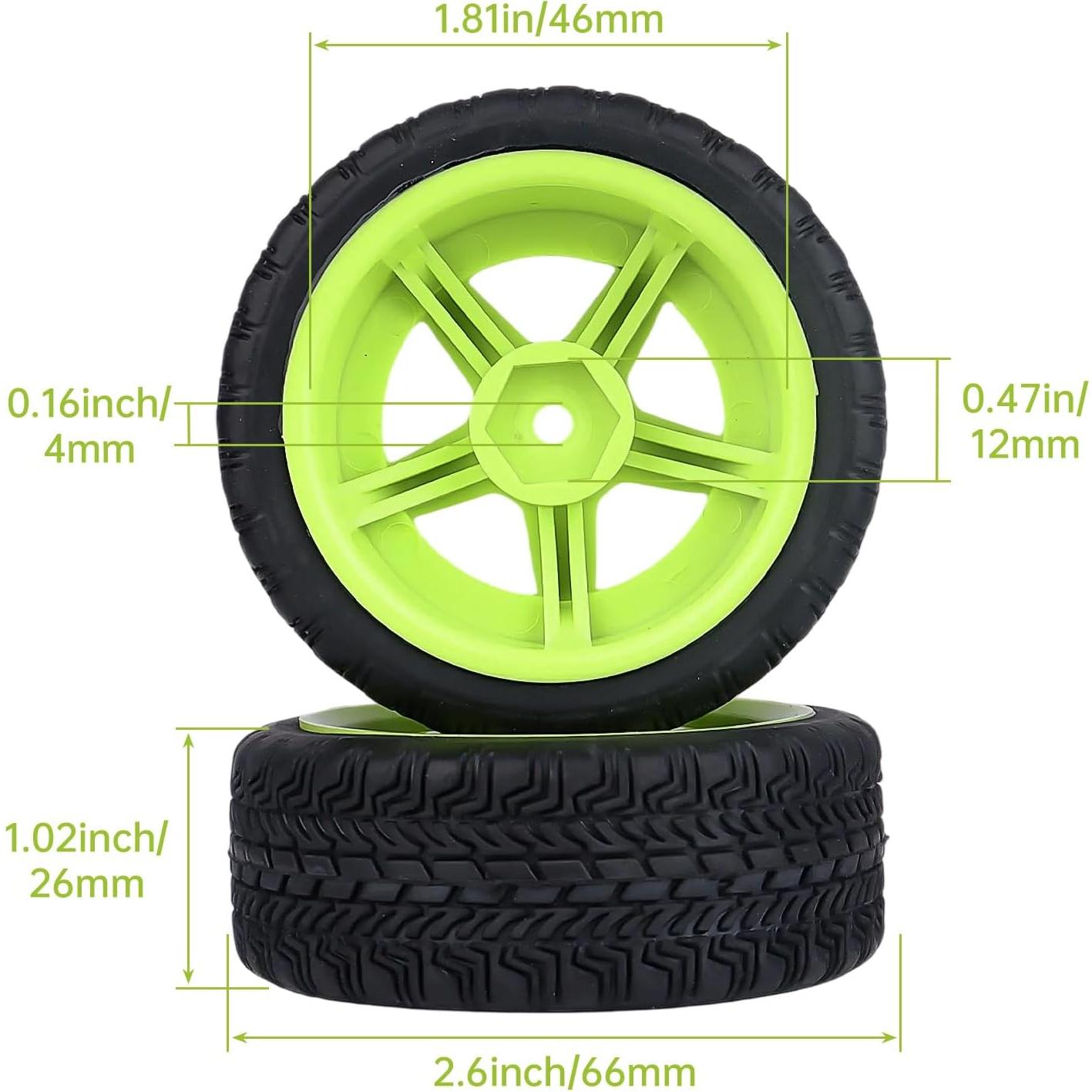 Ruedas RC 1/10 Hobbyfire 12mm Hex 66mm Neumáticos Goma