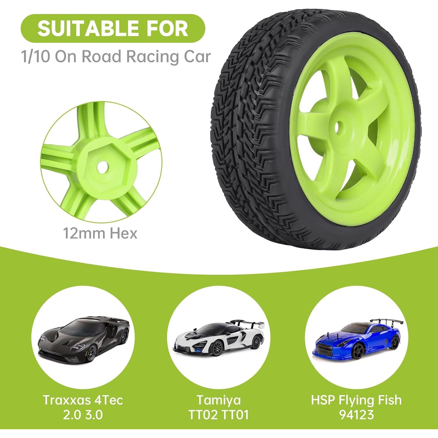 Ruedas RC 1/10 Hobbyfire 12mm Hex 66mm Neumáticos Goma