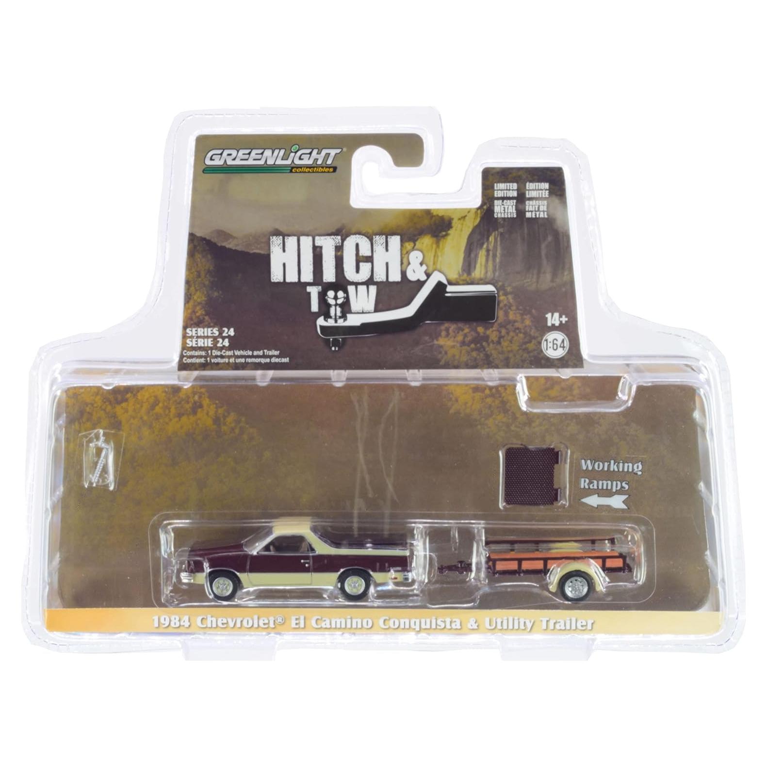 Chevy El Camino 1984 Greenlight con Remolque 1:64 Metal