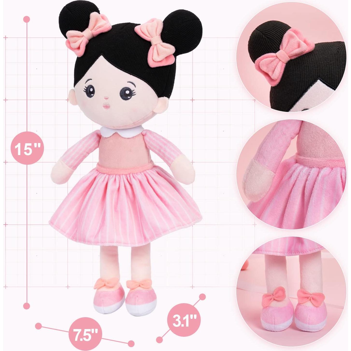 Muñeca Suave OUOZZZ para Niñas 25 cm Cabello Negro Rosa