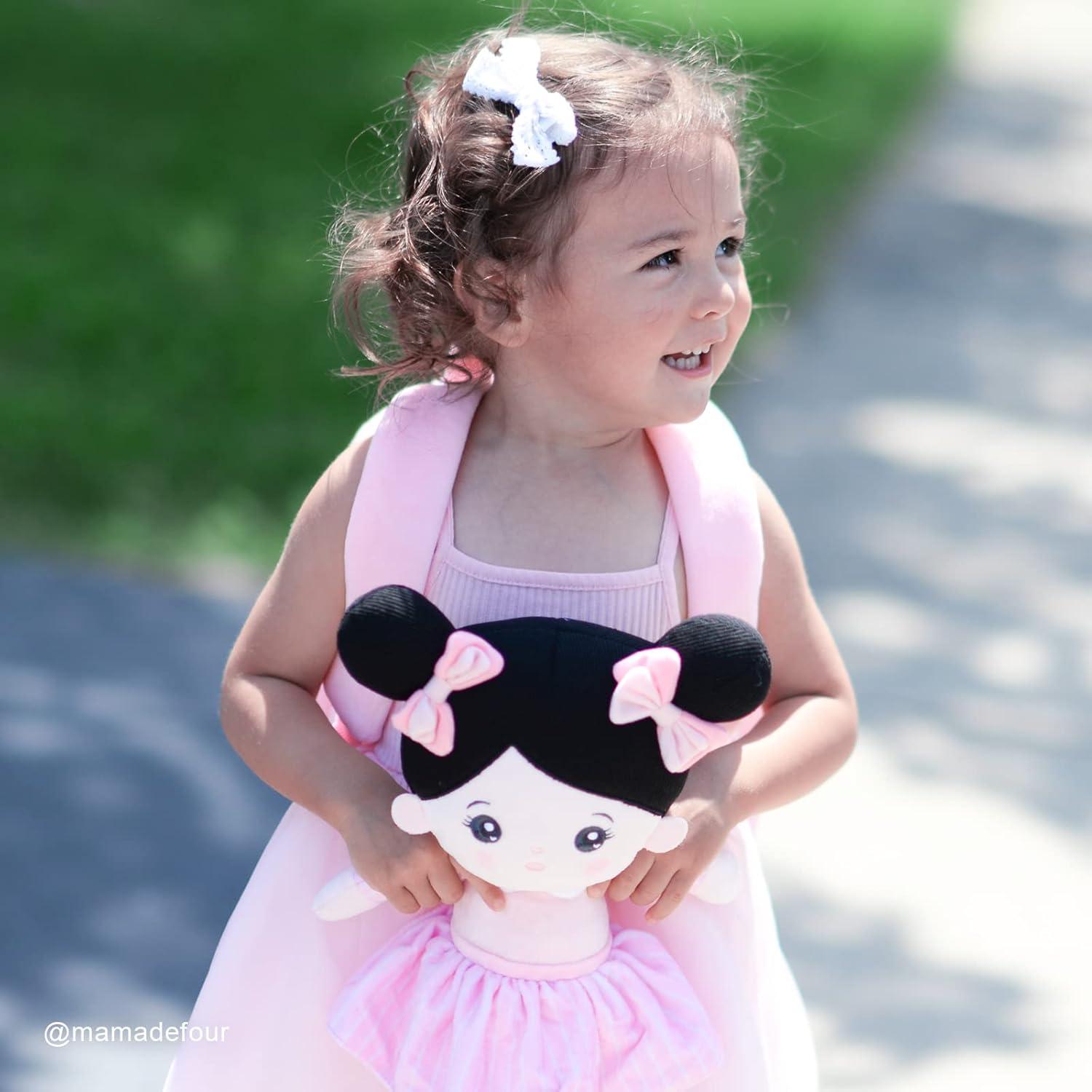 Muñeca Suave OUOZZZ para Niñas 25 cm Cabello Negro Rosa