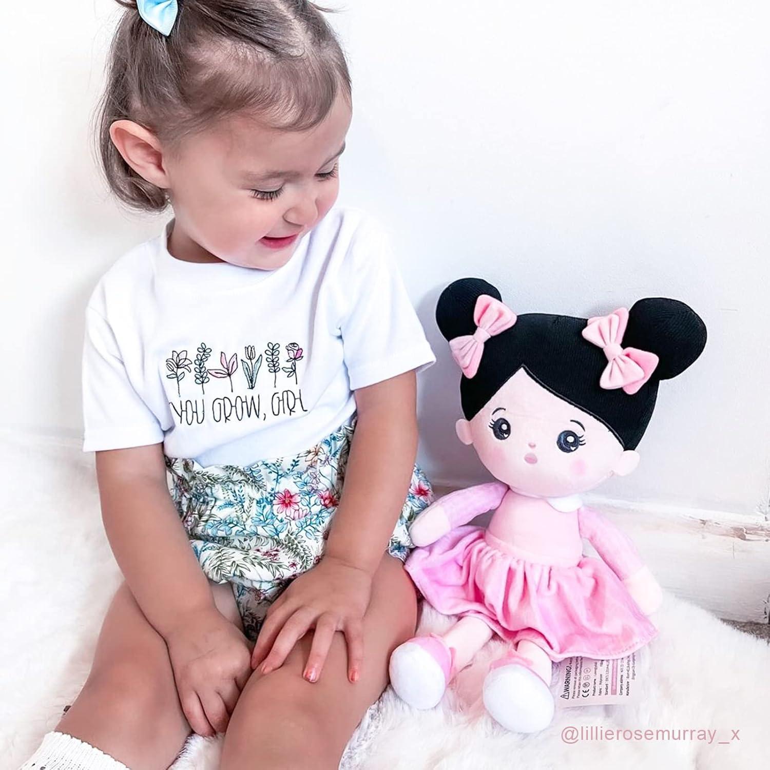 Muñeca Suave OUOZZZ para Niñas 25 cm Cabello Negro Rosa