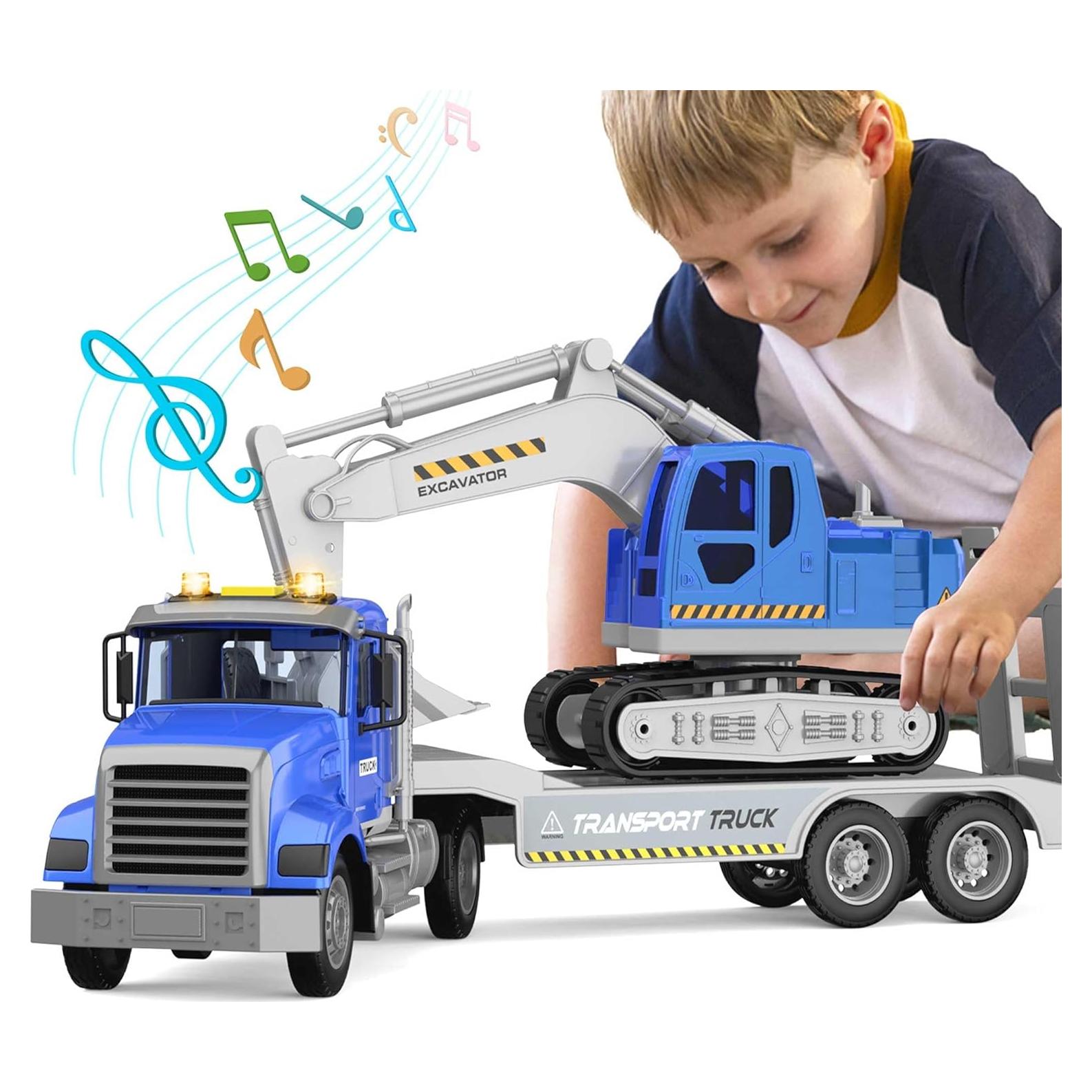 Juguete Camión de Transporte Dowellin con Excavadora y Sonido