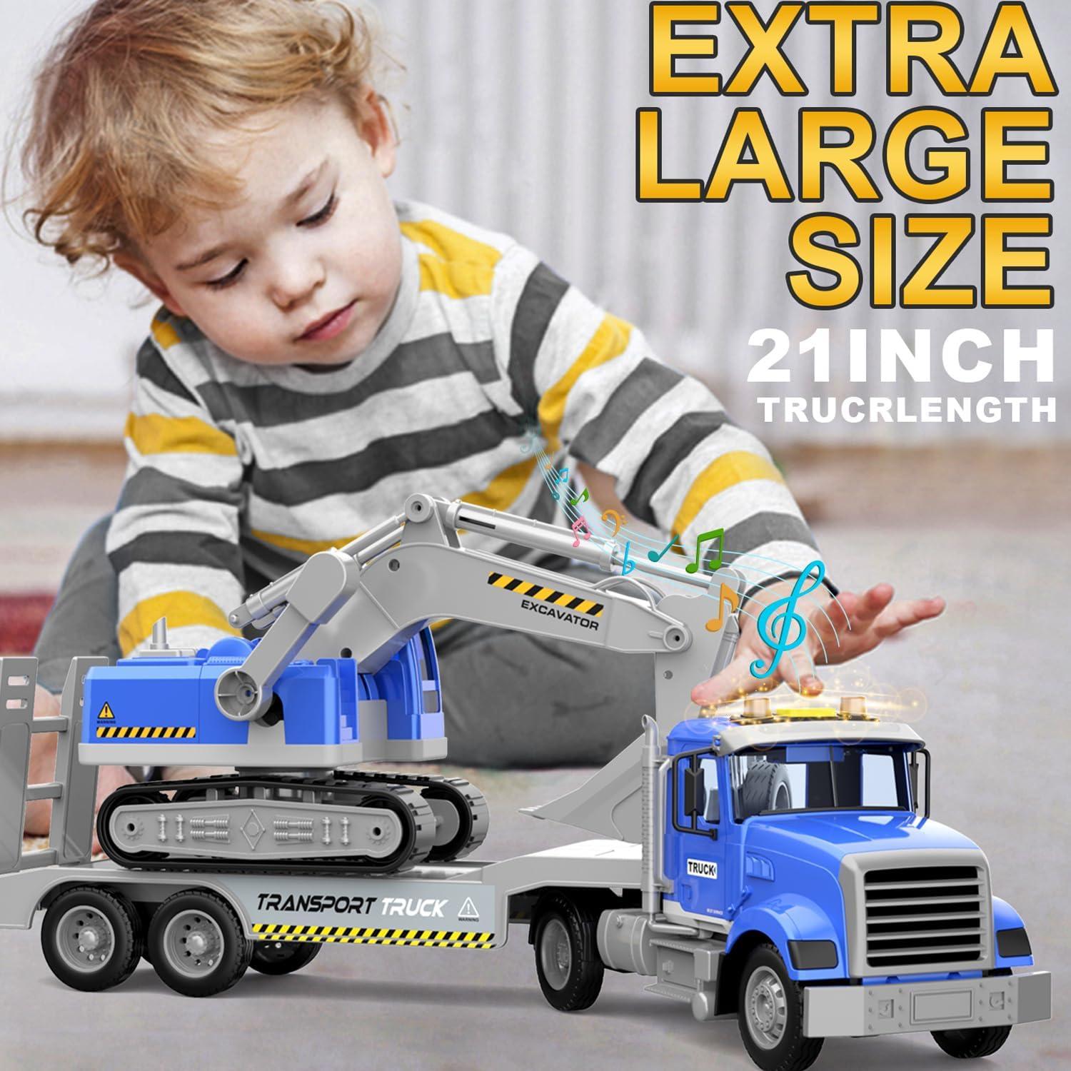 Juguete Camión de Transporte Dowellin con Excavadora y Sonido