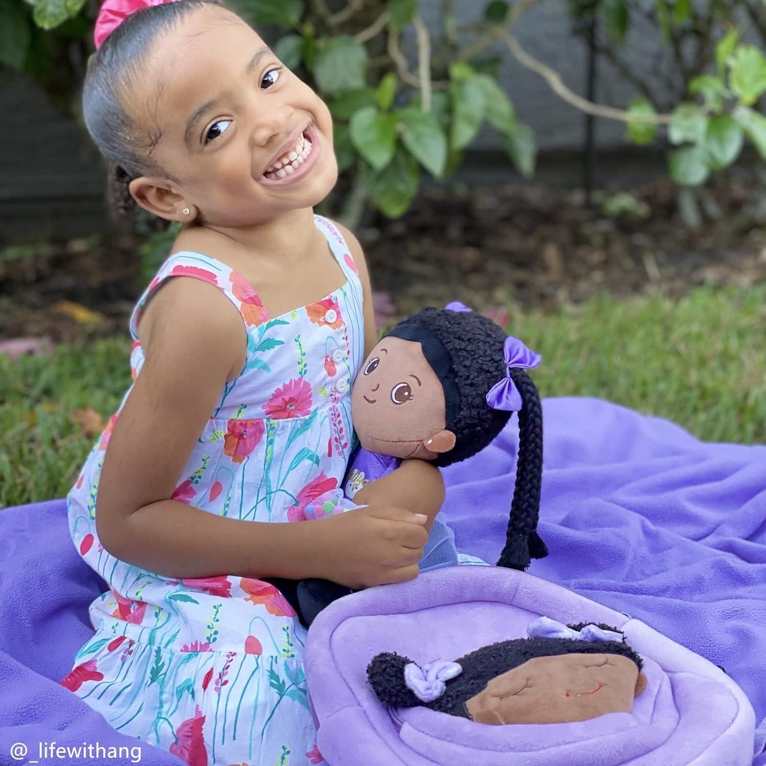 Muñeca Suave OUOZZZ 38 cm Afroamericana con Trenzas