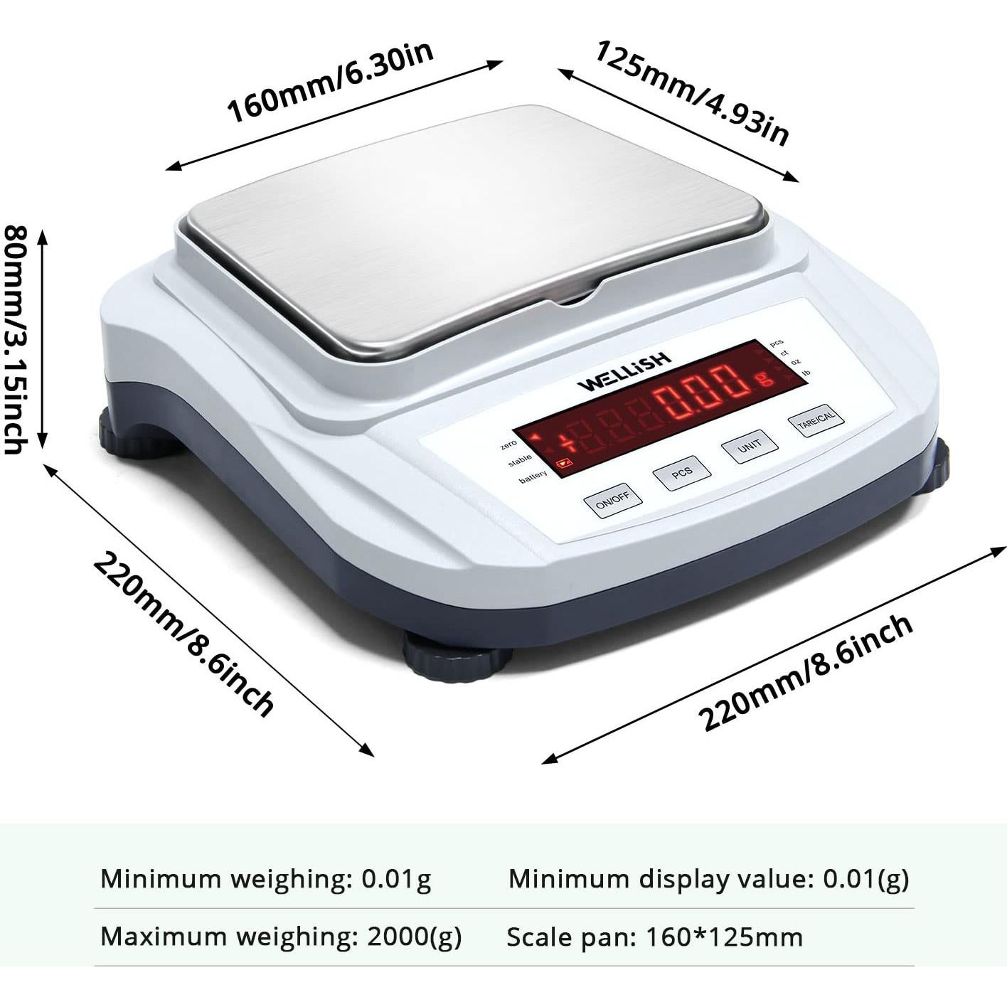 Balanza Analítica Digital WELLiSH 2000g/0.01g Alta Precisión
