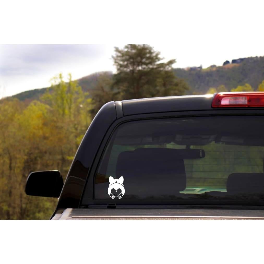 Calcomanía de Vinilo Culo de Corgi Foxtail 8.6x11.4cm Blanca