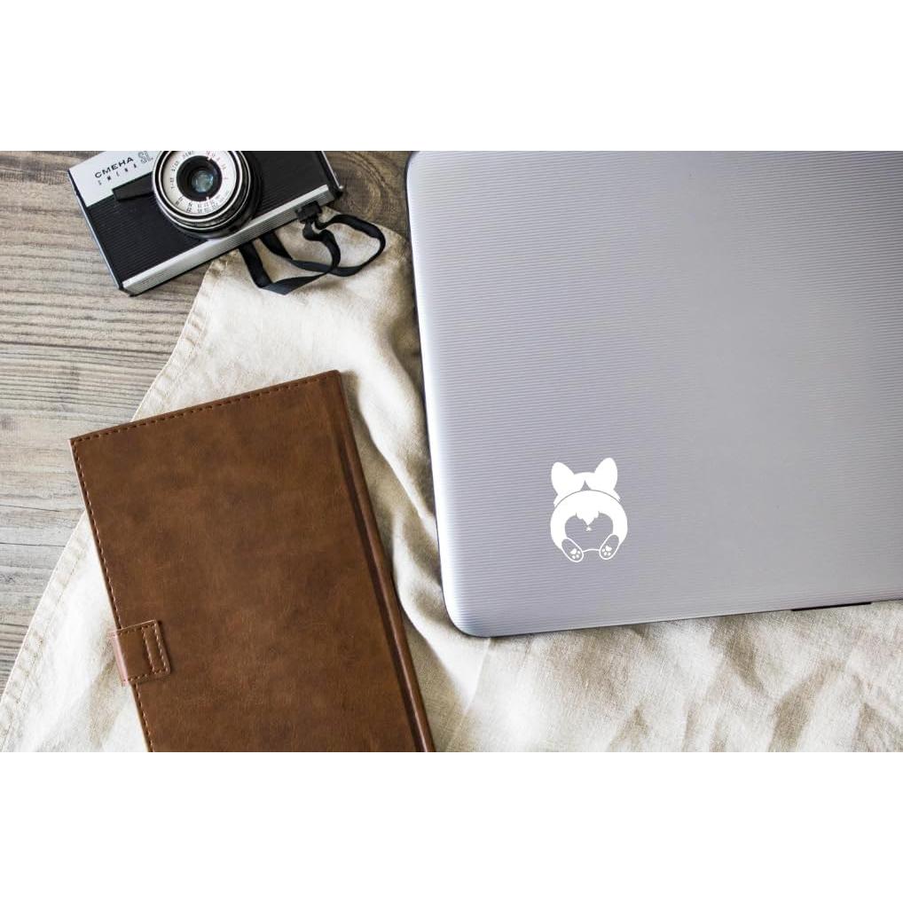 Calcomanía de Vinilo Culo de Corgi Foxtail 8.6x11.4cm Blanca