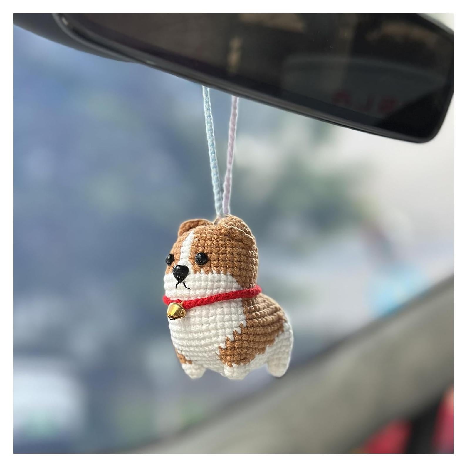 Colgante de Corgi de Crochet Hecho a Mano para Espejo Retrovisor